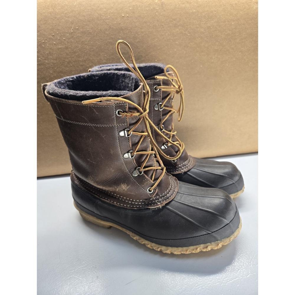 Vtg LL Bean Maine Hunting Shoes Insulated Duck Boots Brown Leather Mens 9 Lined